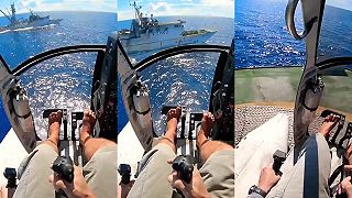 video Pristávanie s vrtuľníkom na plaviacej sa lodi z pohľadu prvej osoby