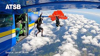 video Záložný padák sa otvoril v zlom momente, muž visel pod lietadlom (Austrália)