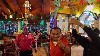 Tento mexický čašník z La Parrilla Cancun roznáša nápoje na svojej hlave