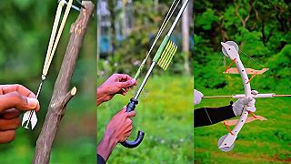 video Rôzne podomácky vyrobené luky, gumipušky a praky