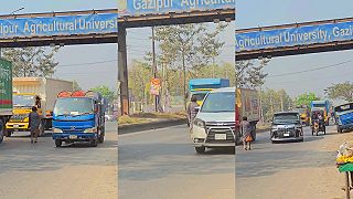 video Zdrogovaný muž stál uprostred rušnej cesty (Bangladéš)