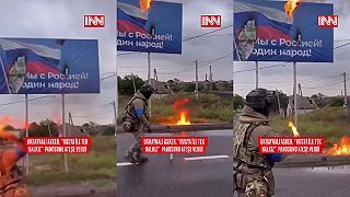 Ukrajinský dezolát zničil pronárodný reklamný pútač