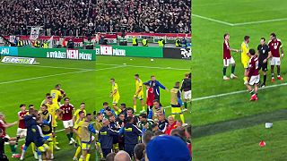 video Rozsiahla potýčka medzi hráčmi Maďarska a Ukrajiny počas zápasu Ligy národov