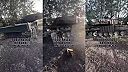 Zničený nemecký tank Leopard 2A4 s reaktívnym pancierom Kontakt-1